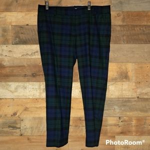 J Crew Factory blue and green plaid stretch pants. Size 14